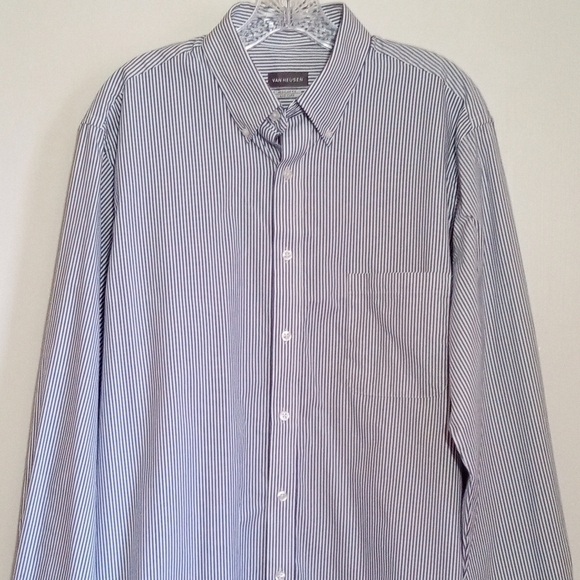 Van Heusen regular fit easy care striped long sleeve button down shirt men L - Picture 1 of 6